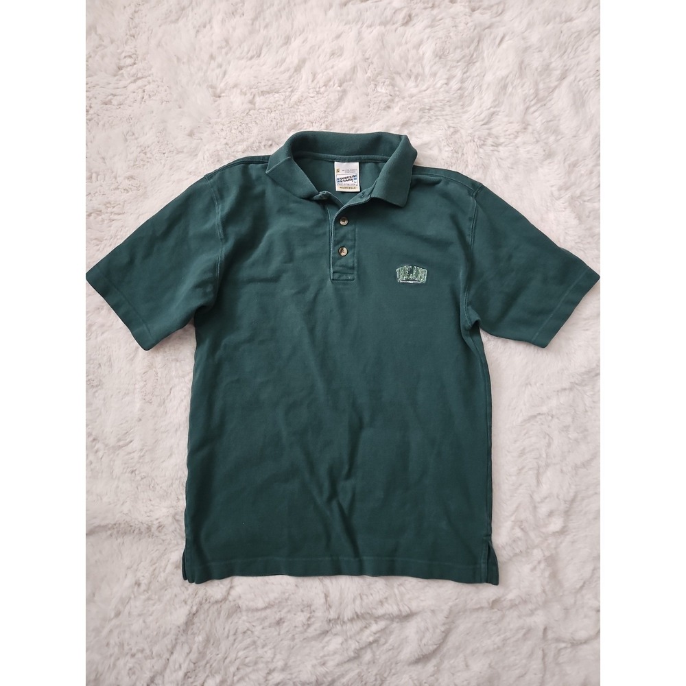Vintage 90s Screen Stars Ireland Embroidered Polo Heavy Cotton Green Size S